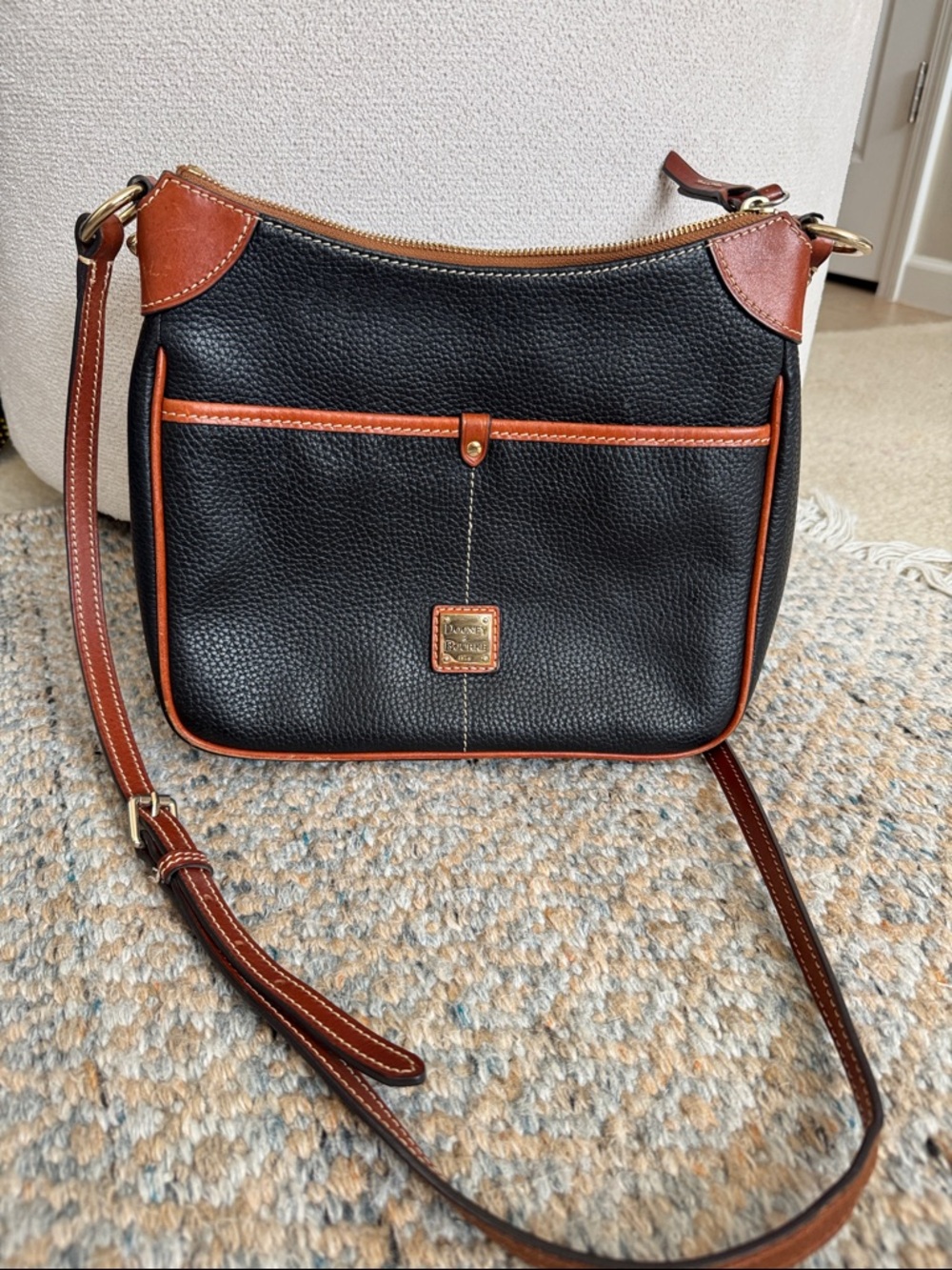 Dooney & Bourke Black and Brown Pebble Leather Crossbody